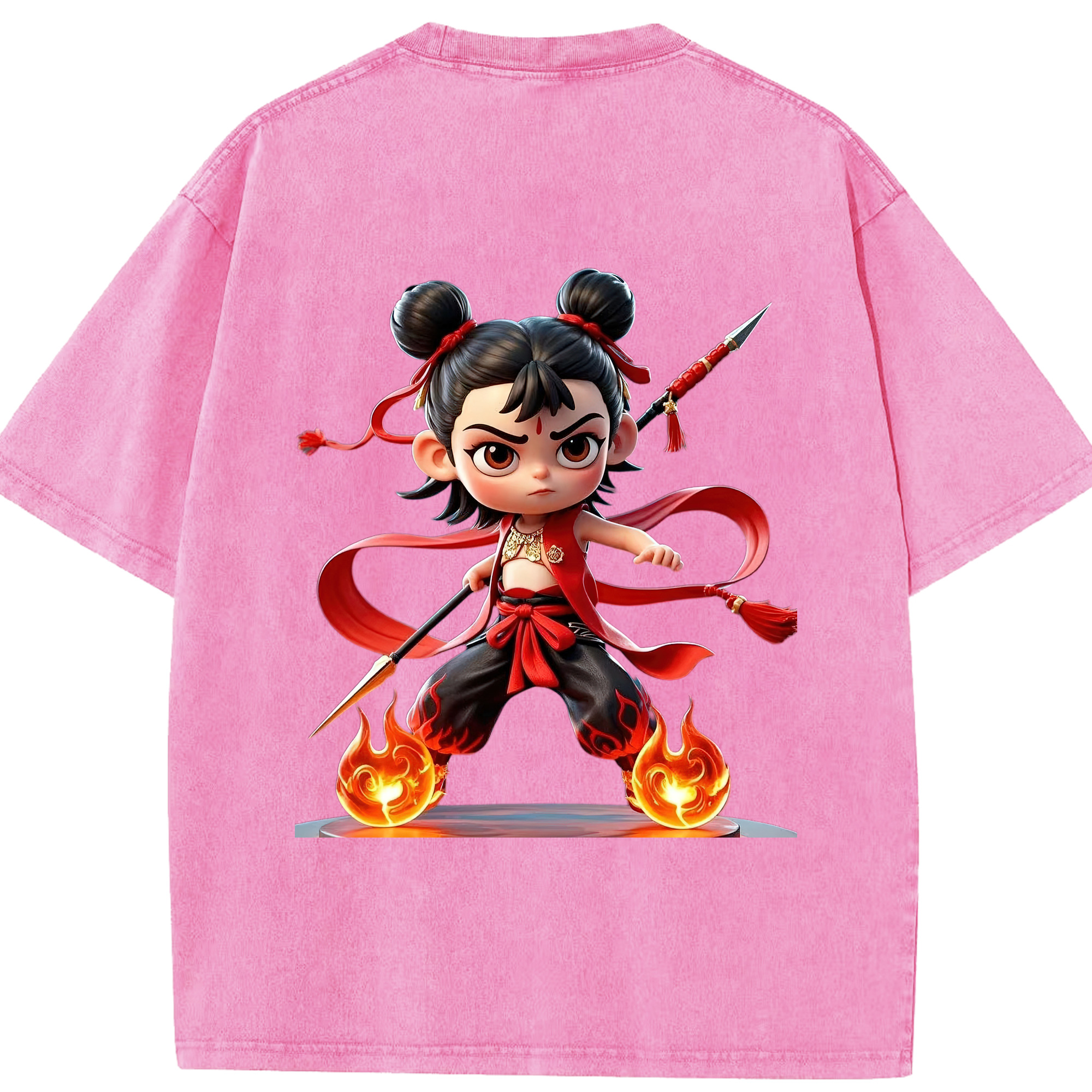 （画像用） Ne Zha 2 ナタ 魔童の大暴れ 綿100% ヴィンテージ風 半袖Tシャツ（背面プリント）